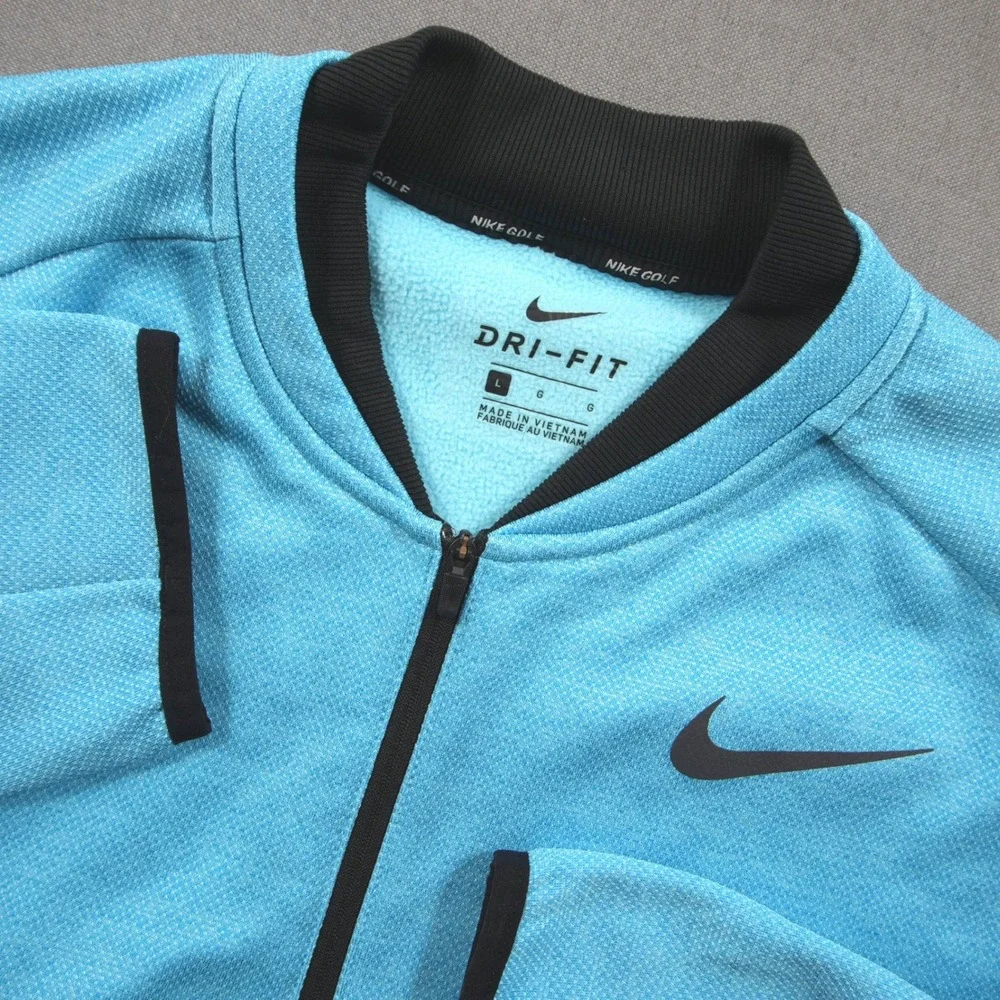 Nike Golf Dri-FIT 1/2 Zip Fleece Lined Pullover Men L 854349-466 Blue Black